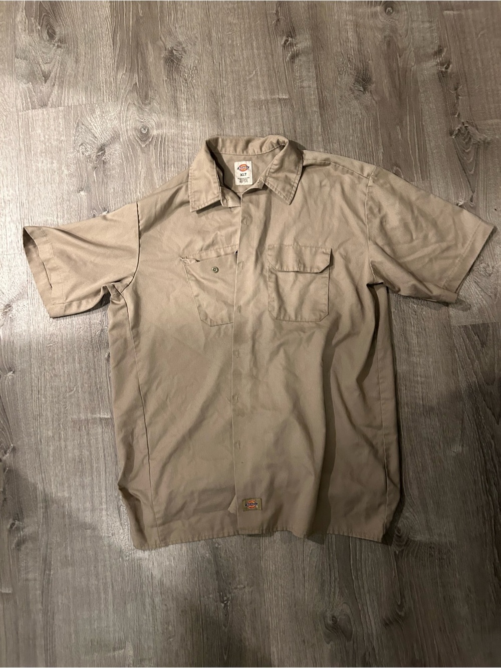 Dickies XLT Short Sleeve Button-Down Work Shirt in Tan